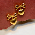 Gold Bow Heart Earrings