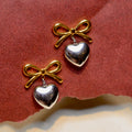 Dual-toned Bow Heart Earrings