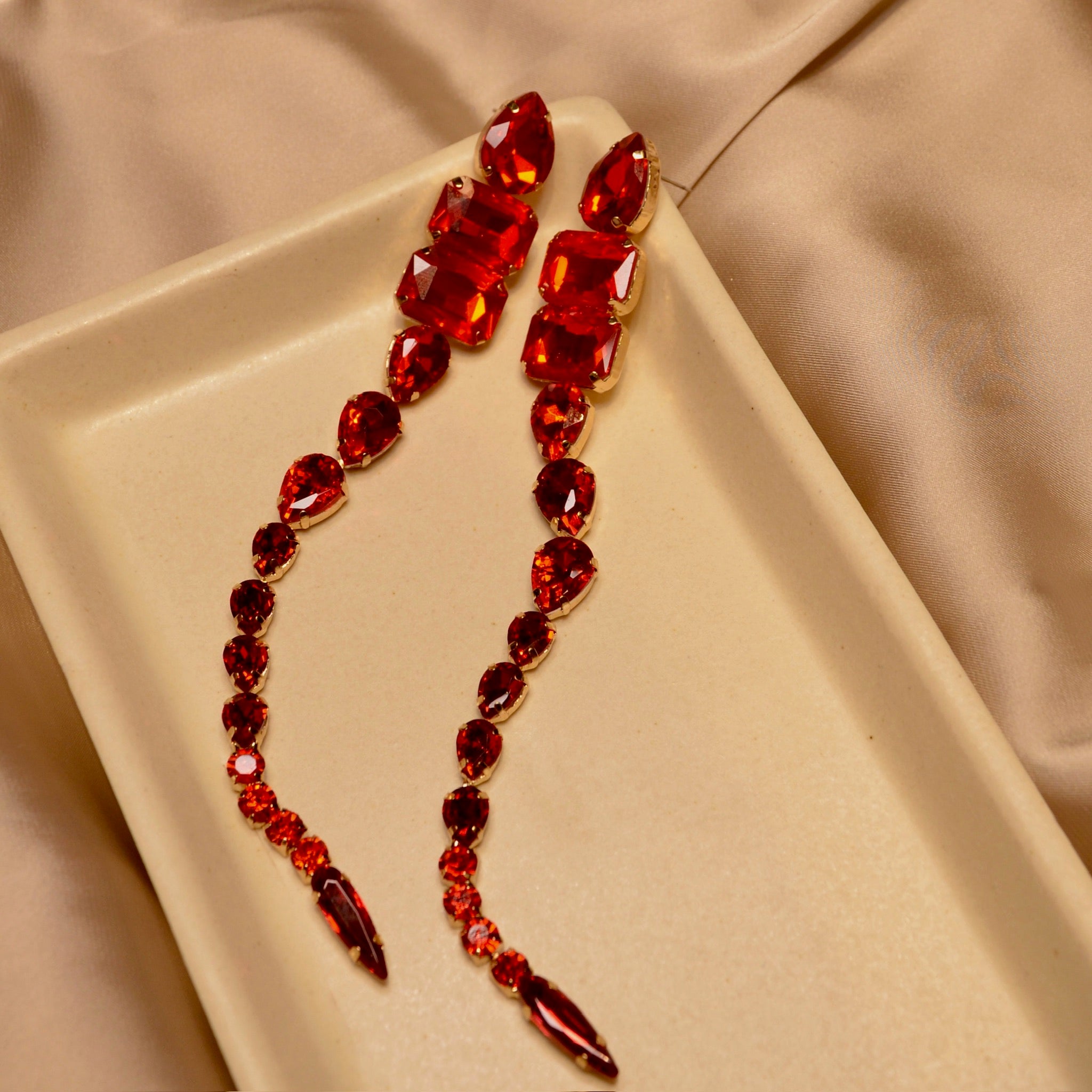Red Stone Dangling Earrings