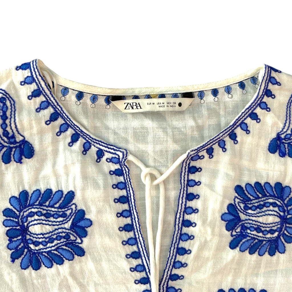 Zara Blue Embroidered Kaftan Tunic Dress