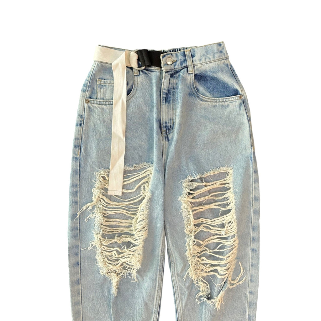 Freakins Distressed Denim Jeans with Belt