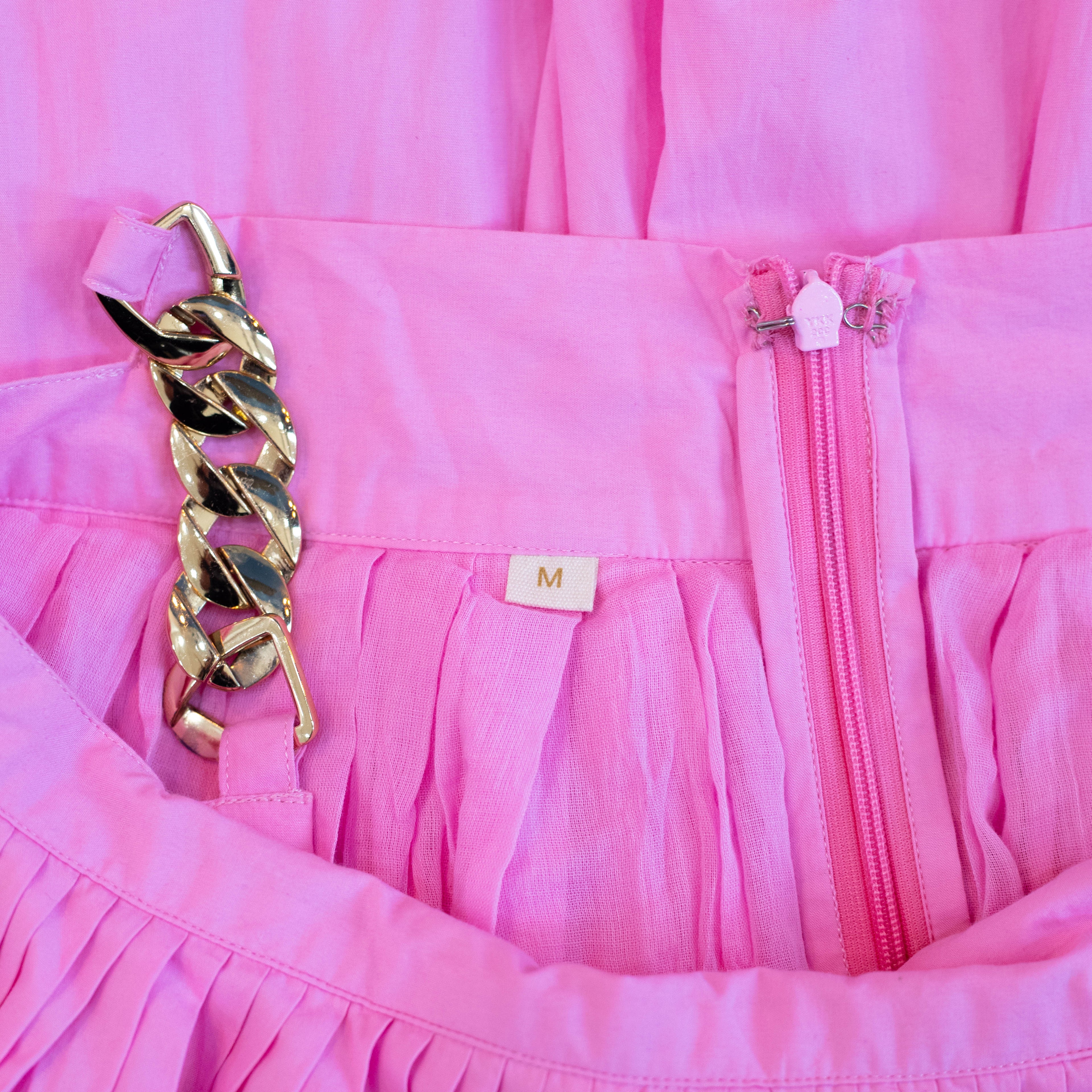House of Mae Pink Pleated Skirt with Chain Waistband Detail