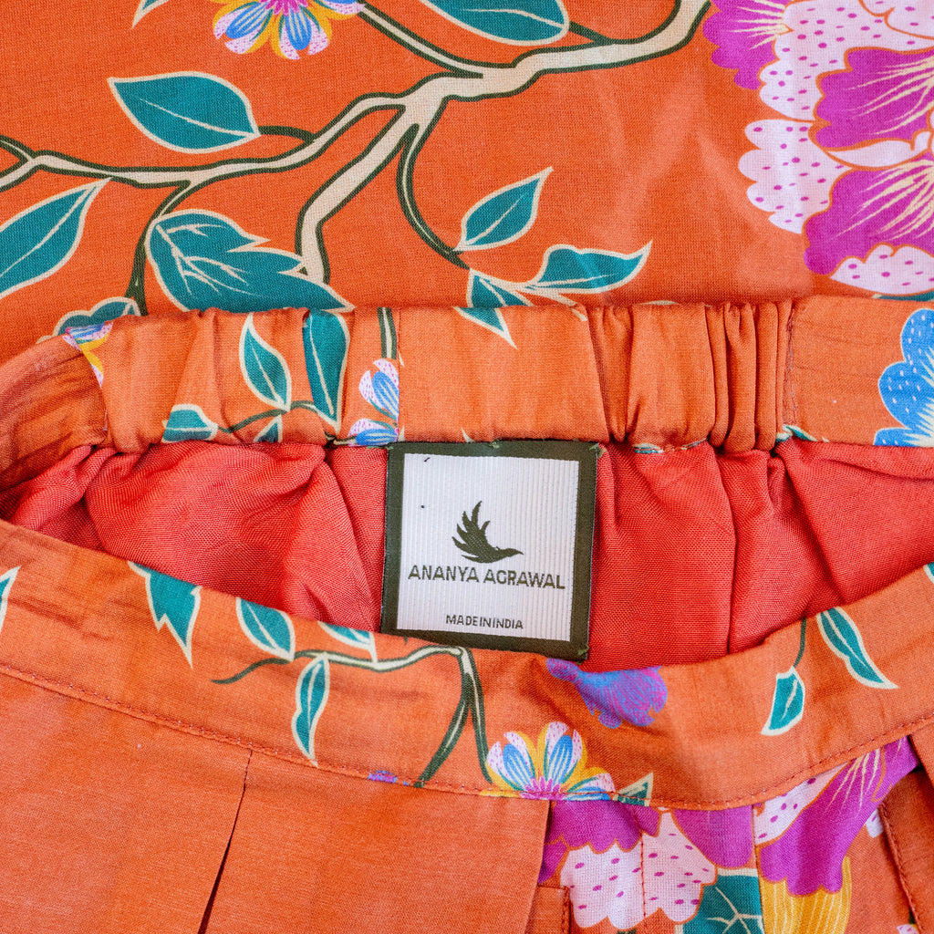 Ananya Agrawal Orange Chanderi Printed Midi Skirt