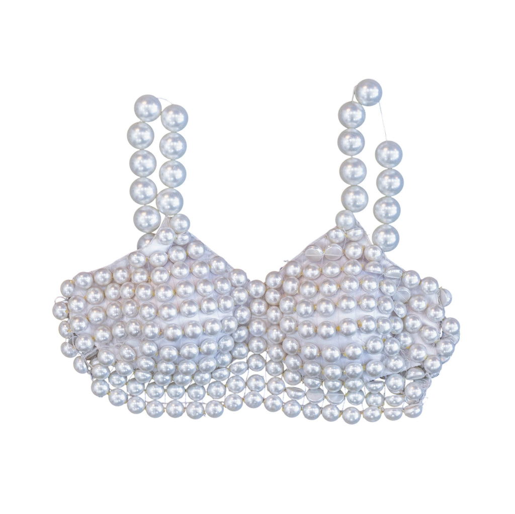 Miri Piri Hand-beaded Ivory Pearl Bralette Top