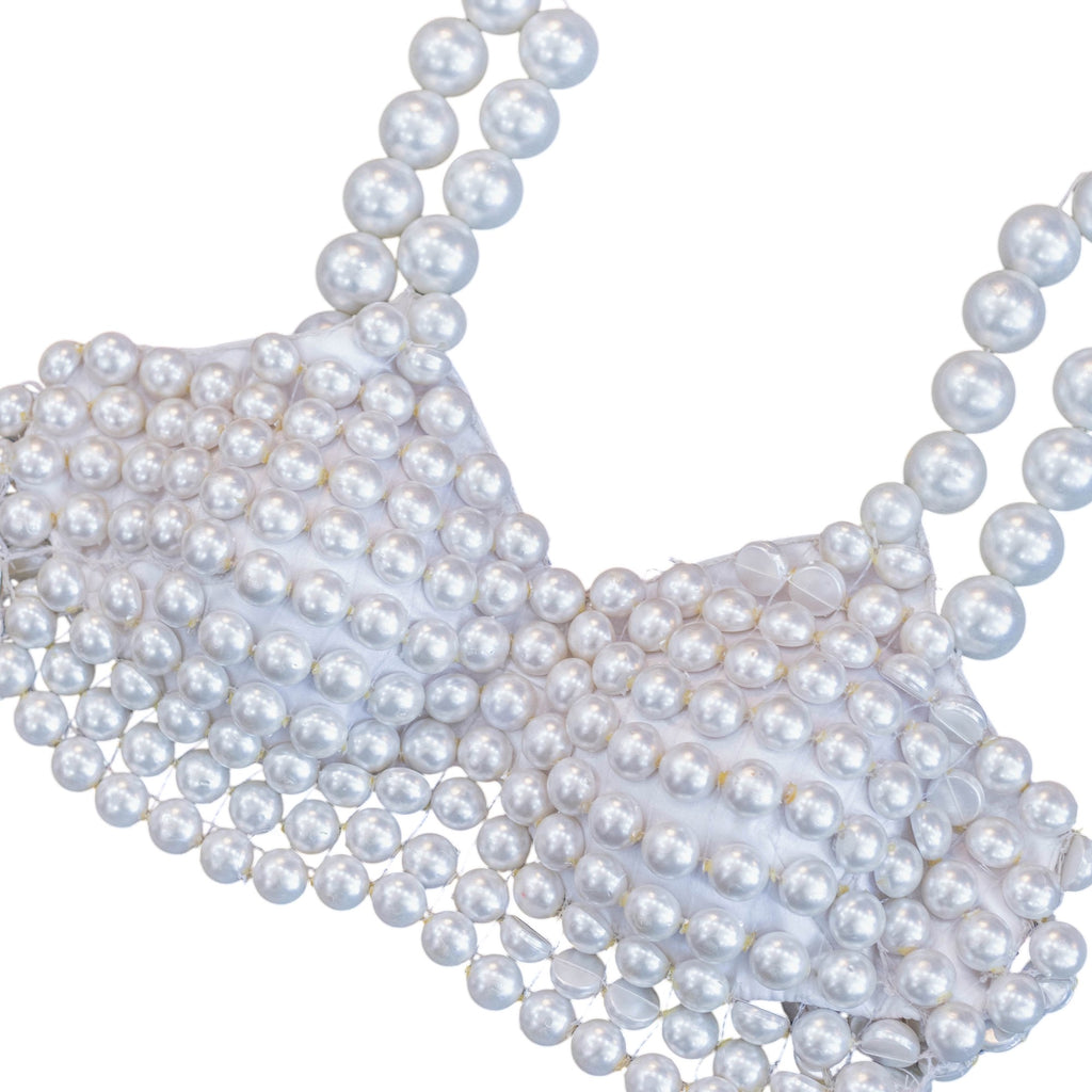 Miri Piri Hand-beaded Ivory Pearl Bralette Top
