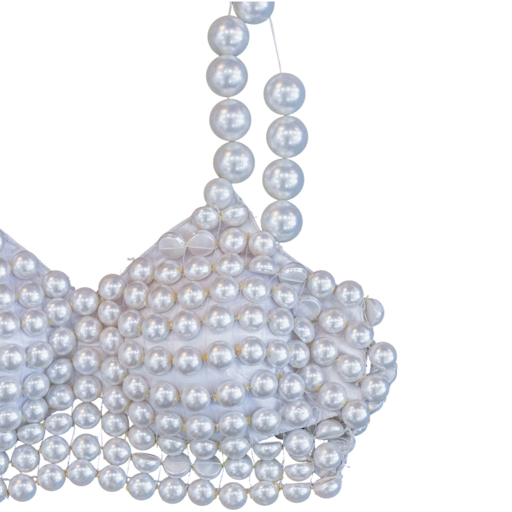 Miri Piri Hand-beaded Ivory Pearl Bralette Top