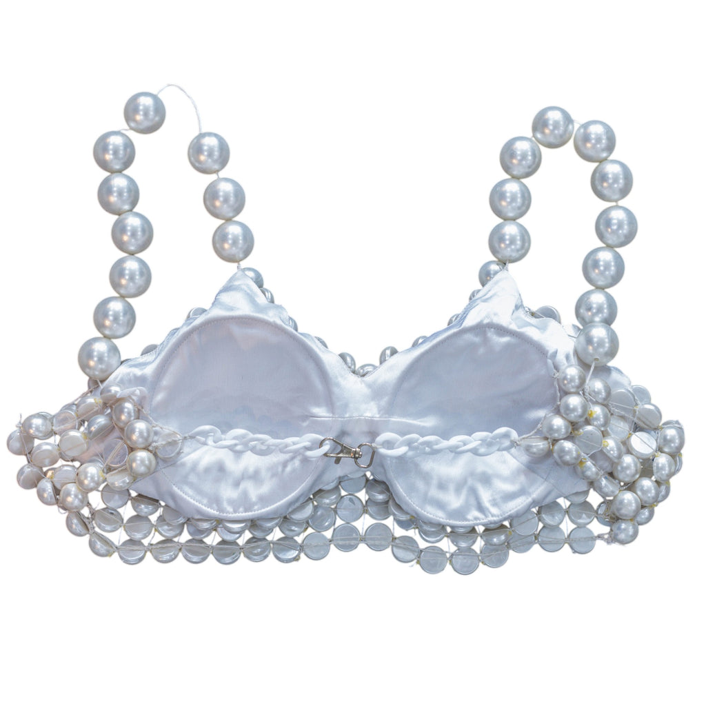 Miri Piri Hand-beaded Ivory Pearl Bralette Top