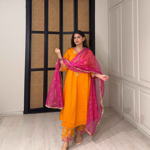The Loom Orange Dori Embroidered Chanderi Kurta Set