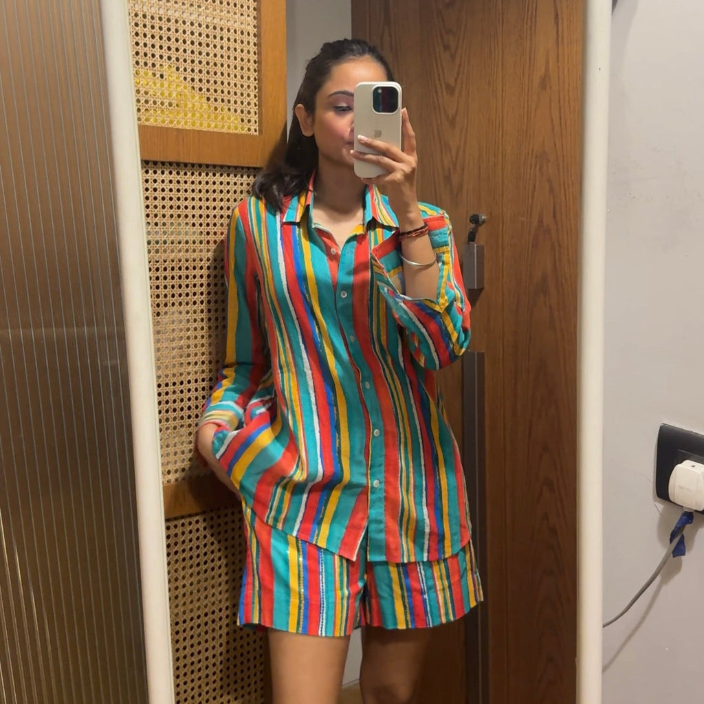 Studio Rigu Birch Shirt & Emroidered Shorts Co-ord Set