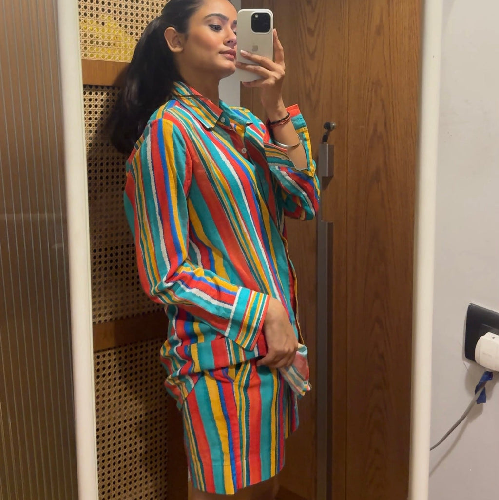 Studio Rigu Birch Shirt & Emroidered Shorts Co-ord Set