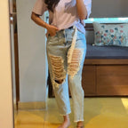 Freakins Distressed Denim Jeans with Belt