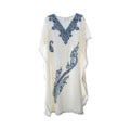 Namastay Ivory Kashmiri Embroidered Long Cotton Kaftan