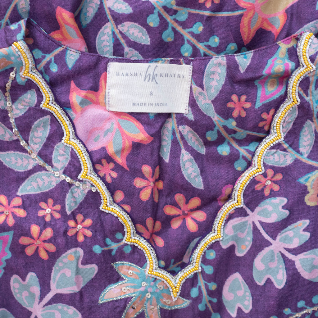Harsha Khatry Purple Printed A Line Suit Set of 3