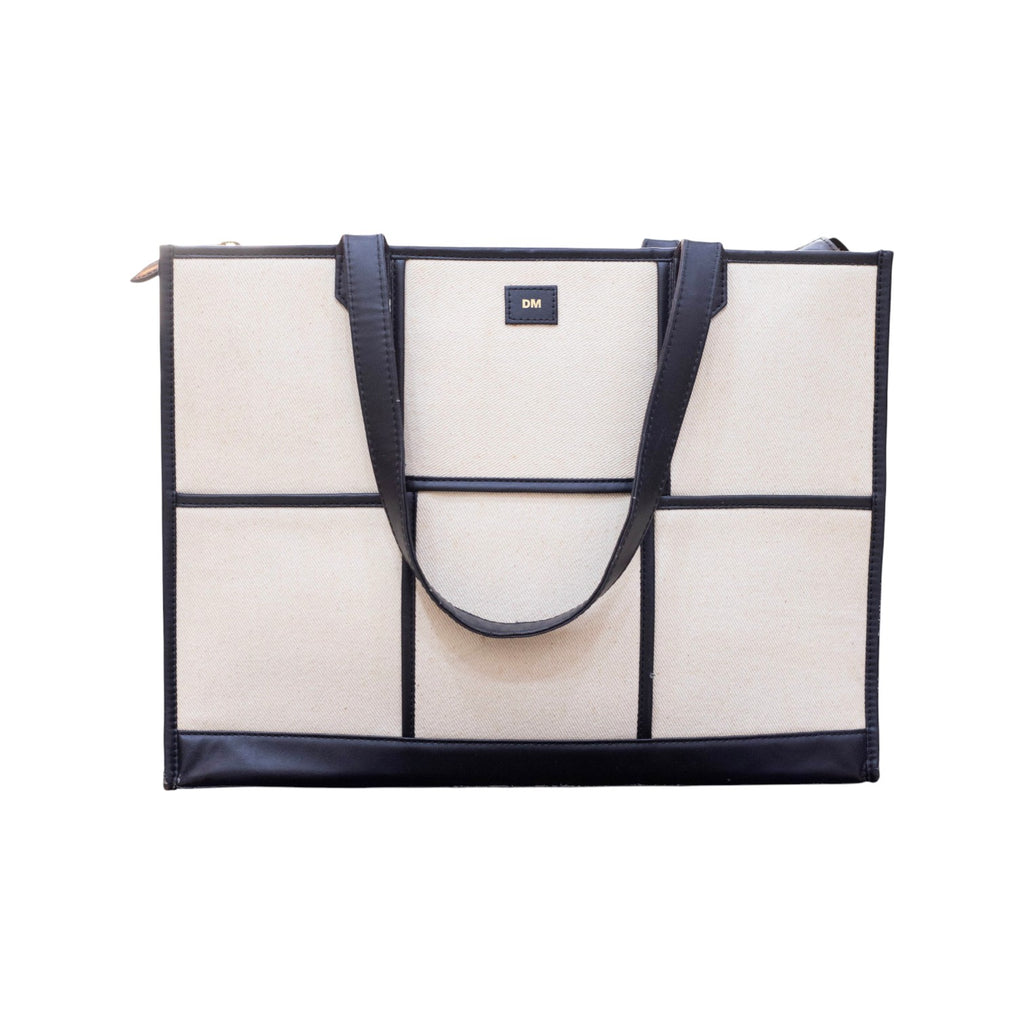 Hues Studio Beige & Black Ace Tote Bag