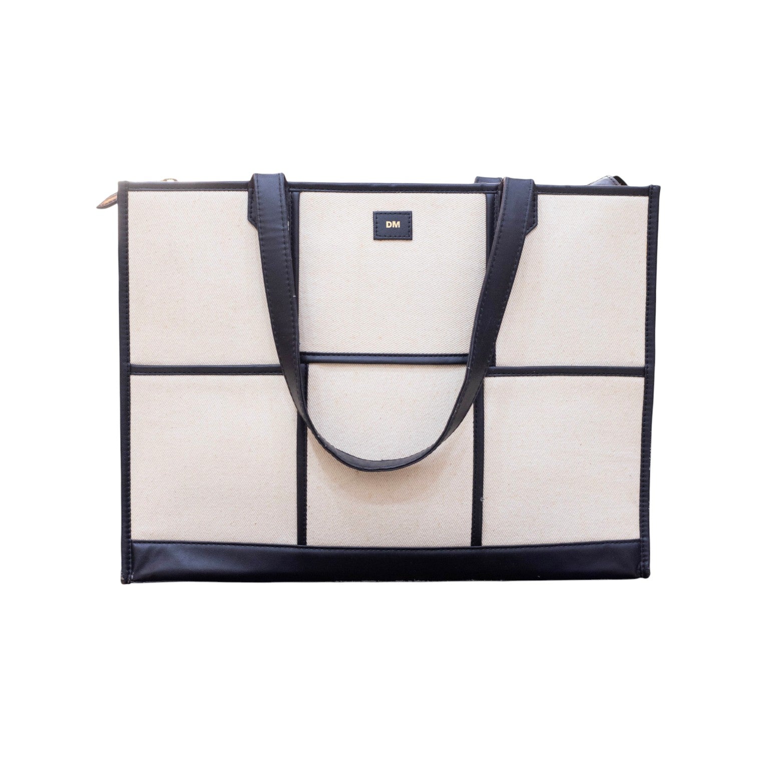 Hues Studio Beige & Black Ace Tote Bag