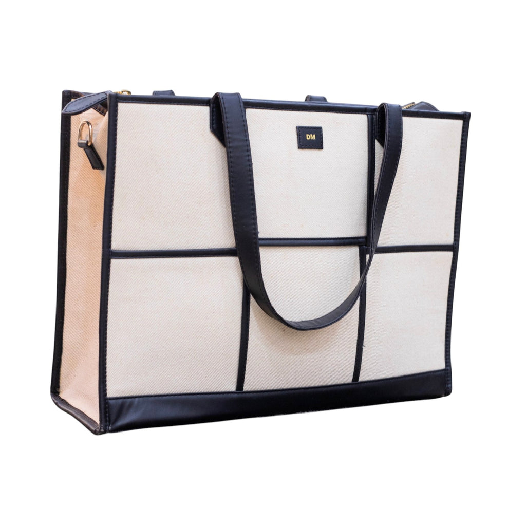 Hues Studio Beige & Black Ace Tote Bag