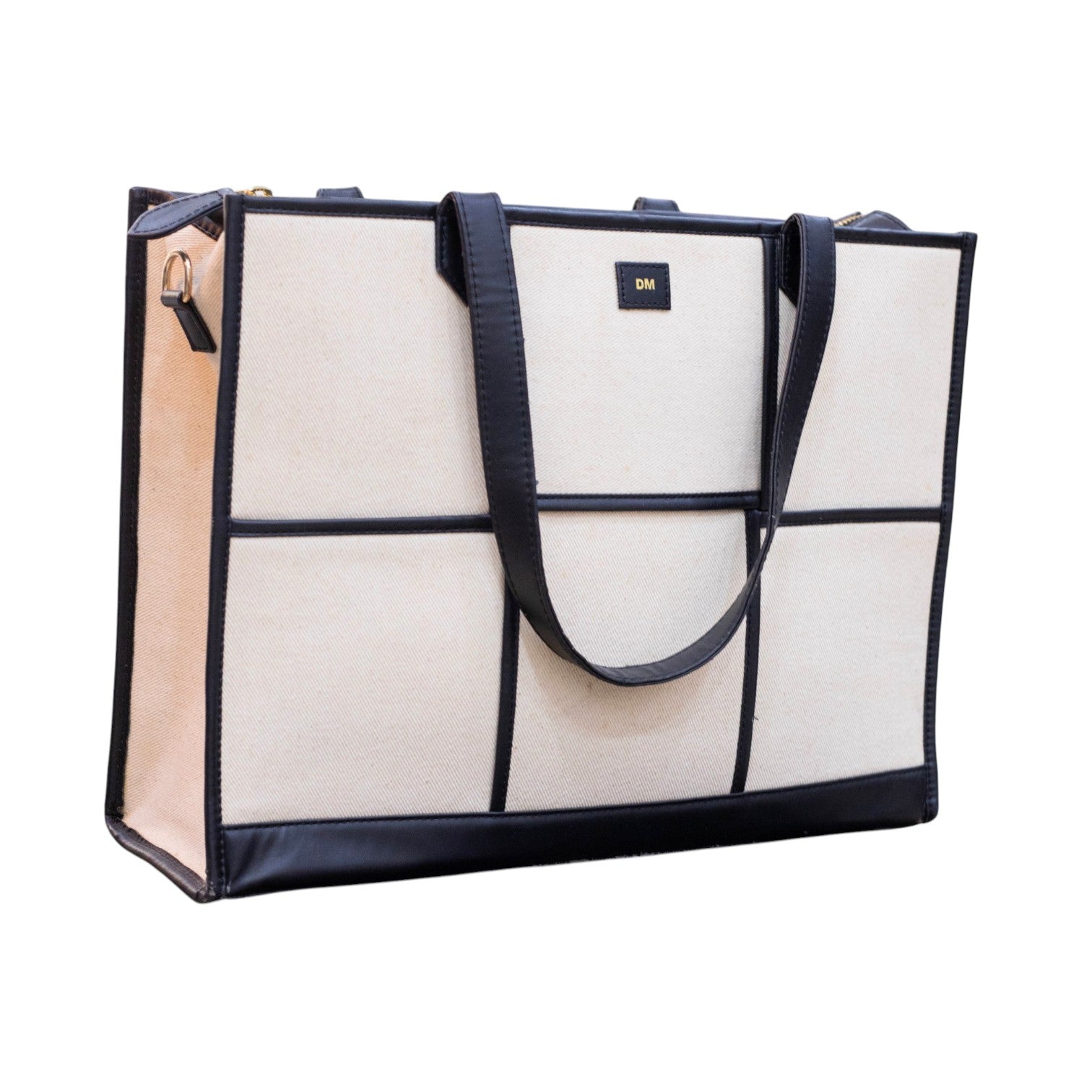 Hues Studio Beige & Black Ace Tote Bag