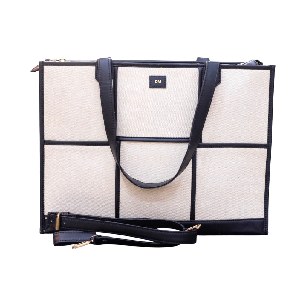 Hues Studio Beige & Black Ace Tote Bag