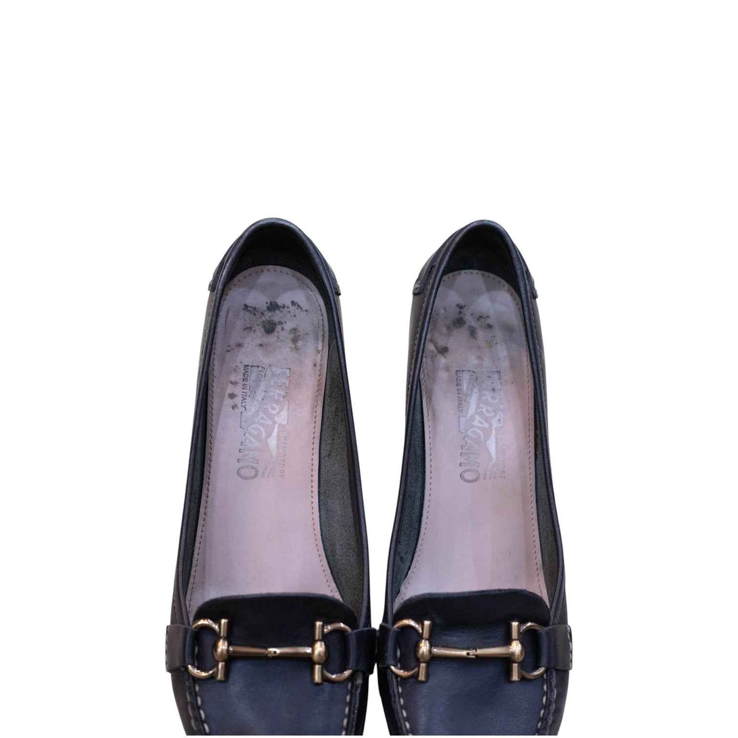 Salvatore Ferragamo Black Leather Gancini Loafer Pumps