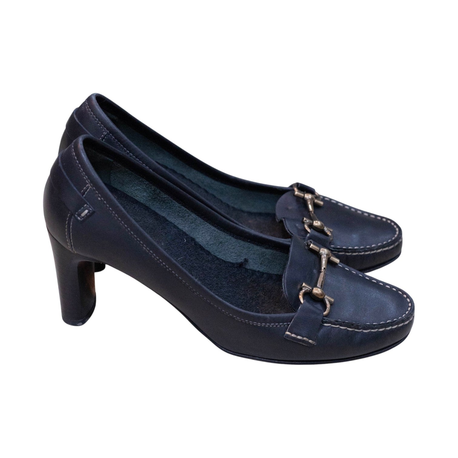 Salvatore Ferragamo “Malmo 70” Black Calf Leather Horsebit Heeled Loafers