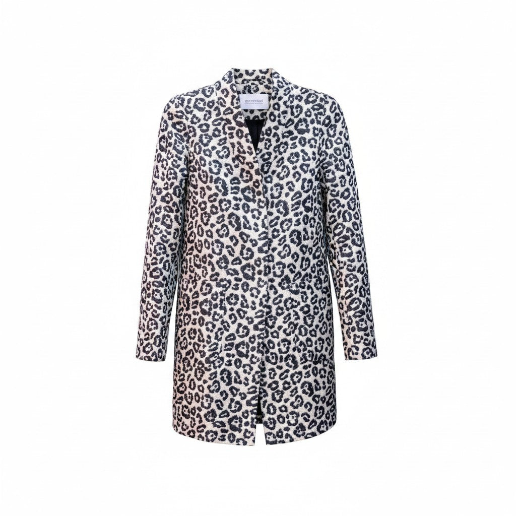 Promod Black & Beige Leopard Printed Longline Overcoat