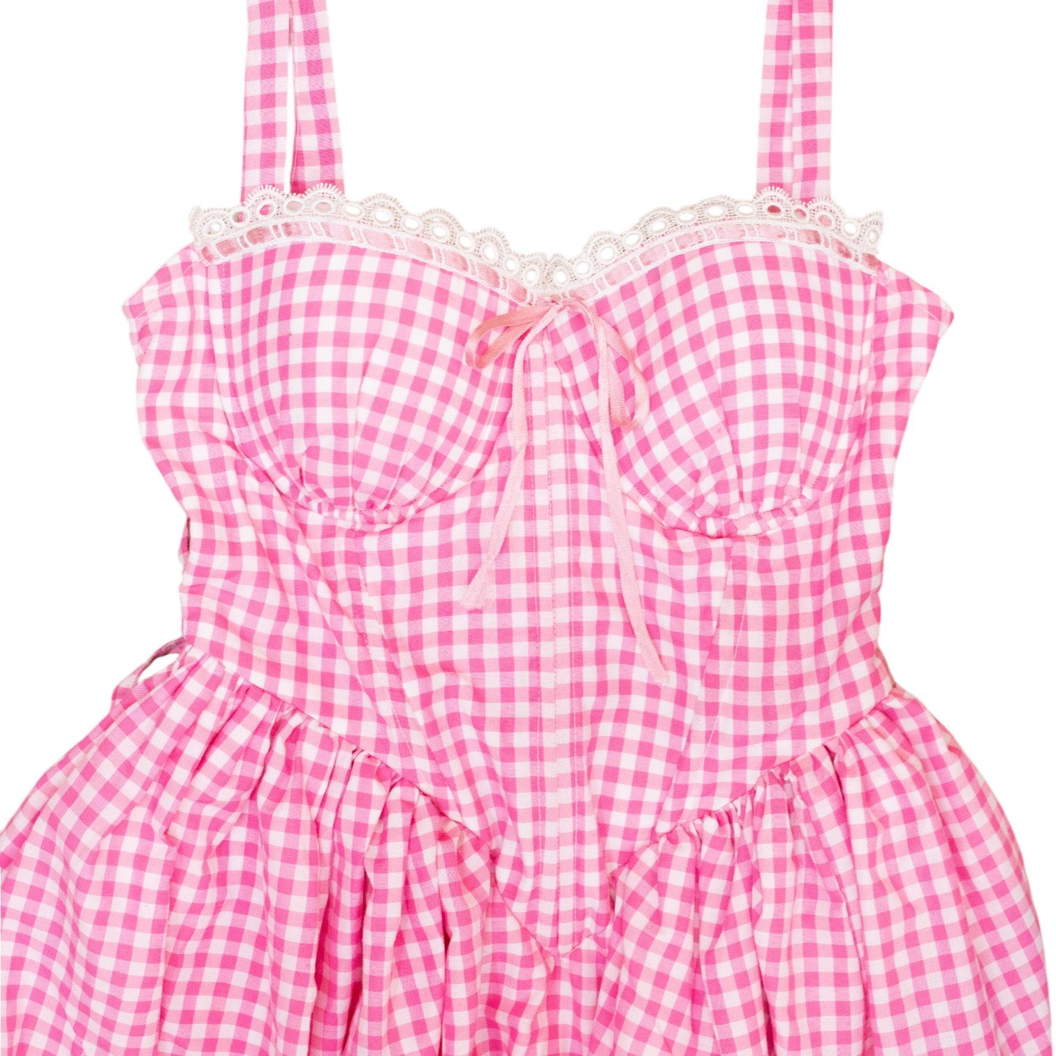 Lea Clothing Pink Gingham Fit-and-Flare Dress