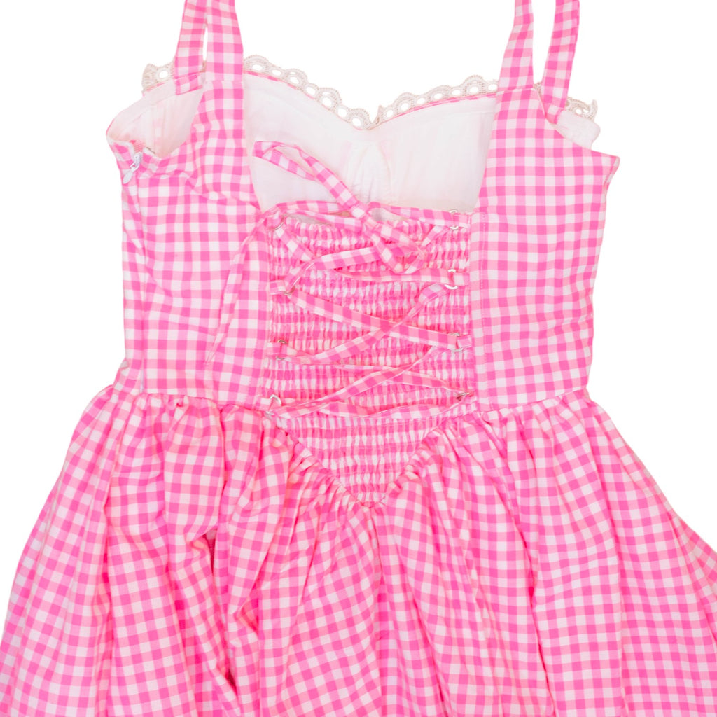 Lea Clothing Pink Gingham Fit-and-Flare Dress