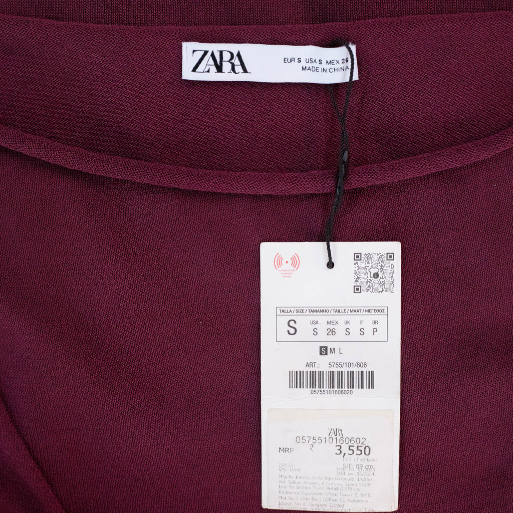 Zara Wine Ruched Waist Details Dress
