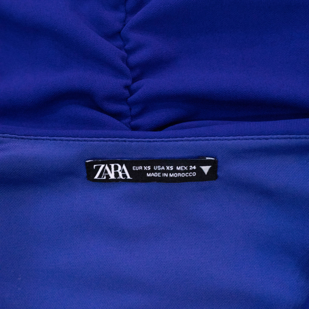 Zara Blue Draped Ruffle Long Sleeve Mini Dress