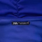 Zara Blue Draped Ruffle Long Sleeve Mini Dress