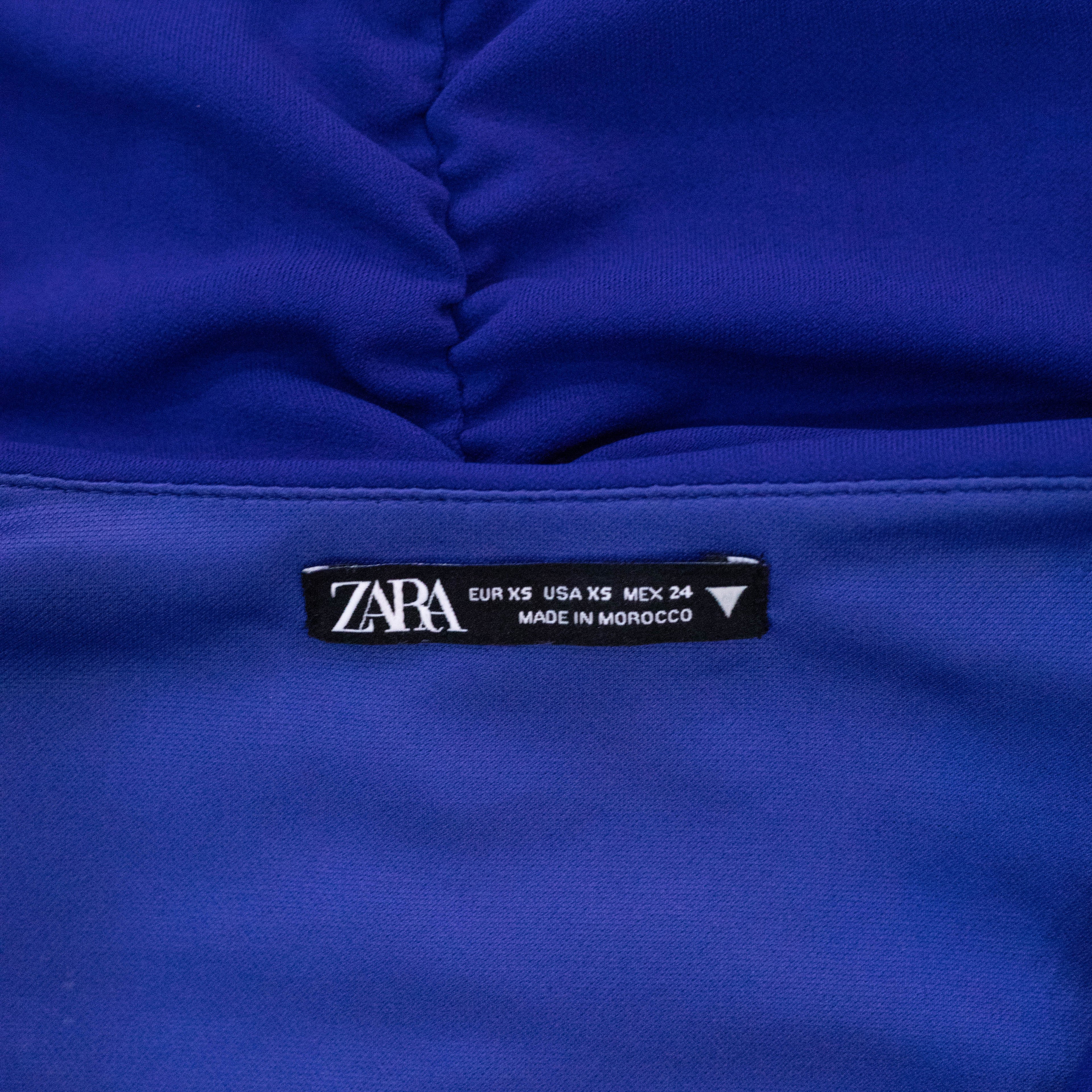 Zara Blue Draped Ruffle Long Sleeve Mini Dress