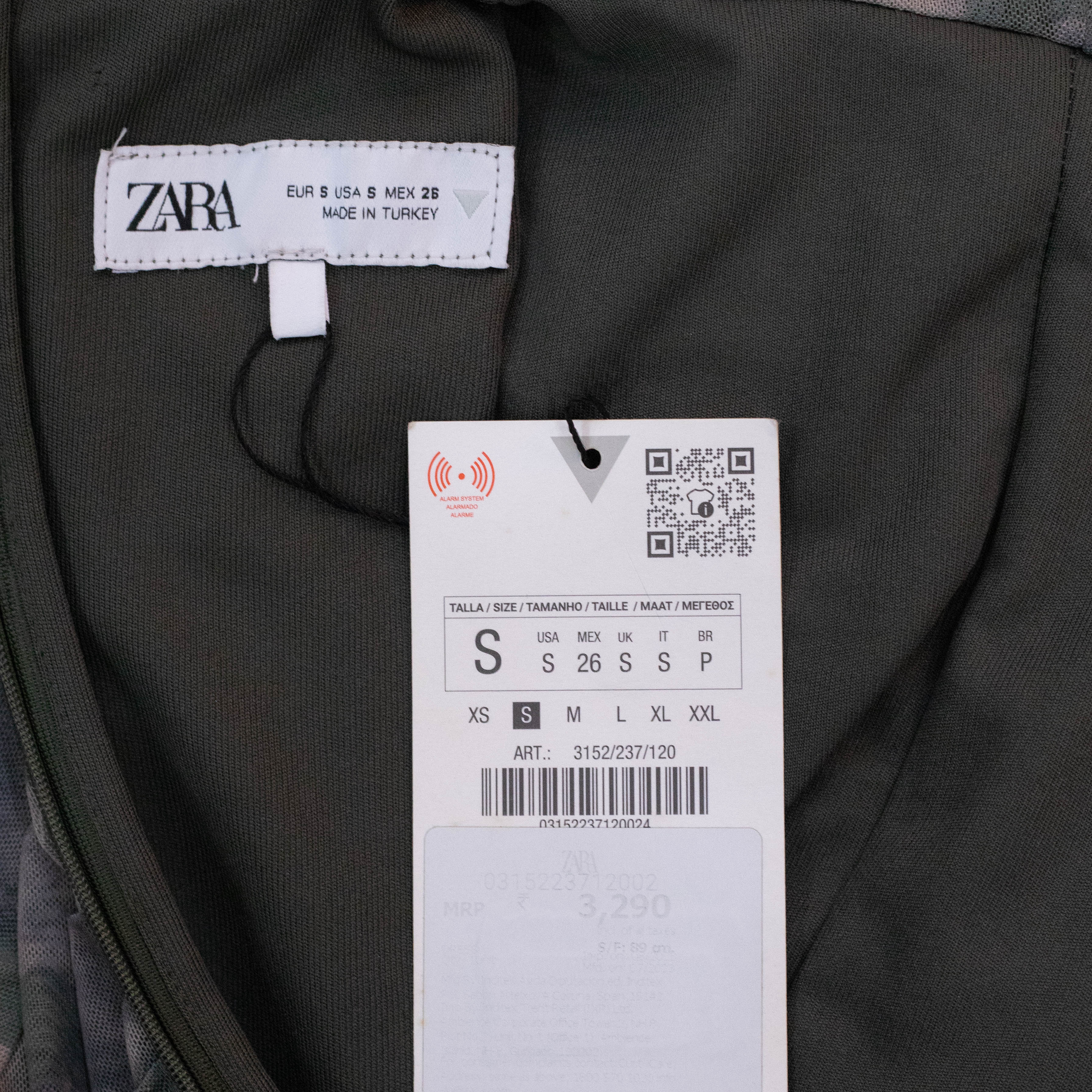 Zara Olive Printed Ruched Mini Dress