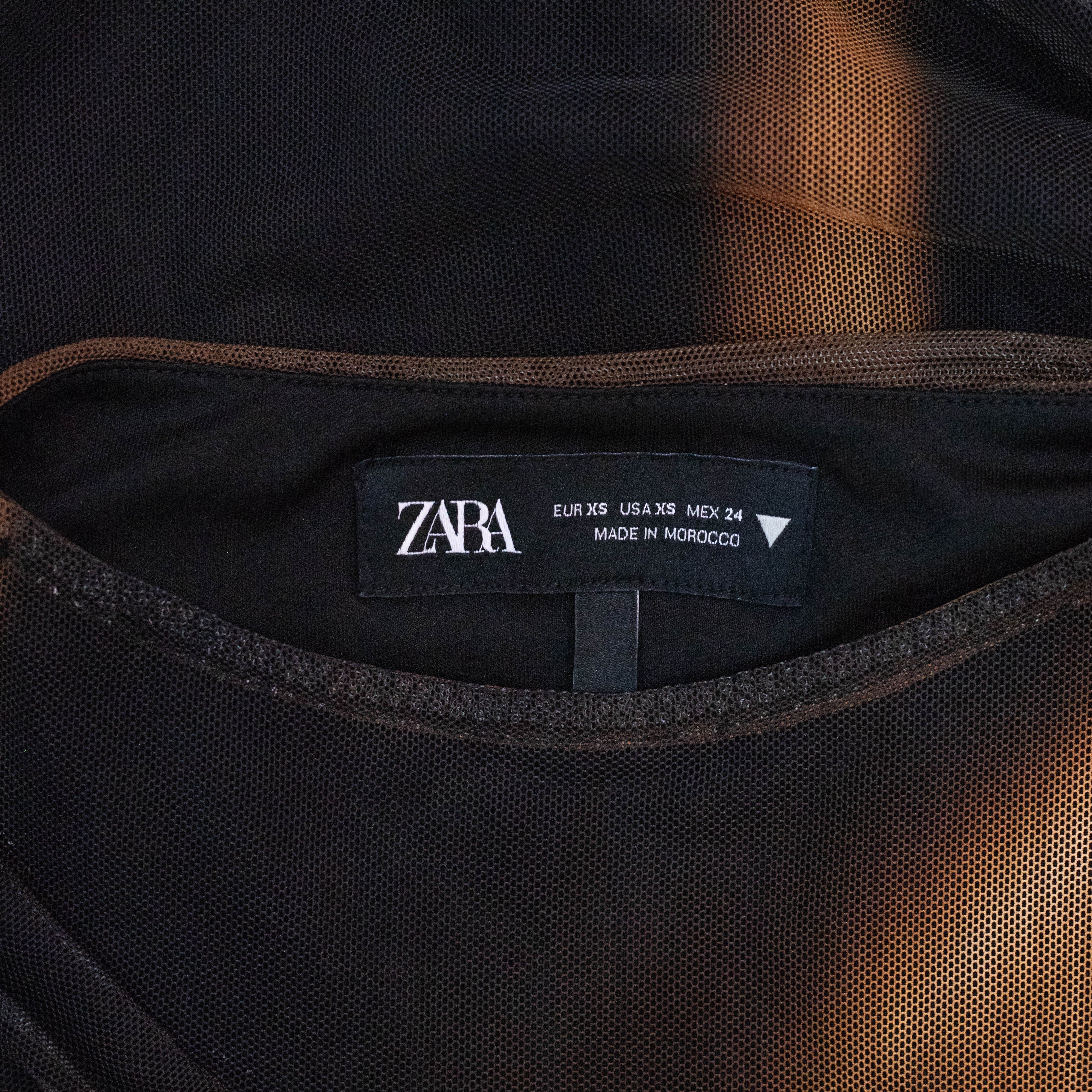 Zara Brown Black Abstract Print Mesh Dress
