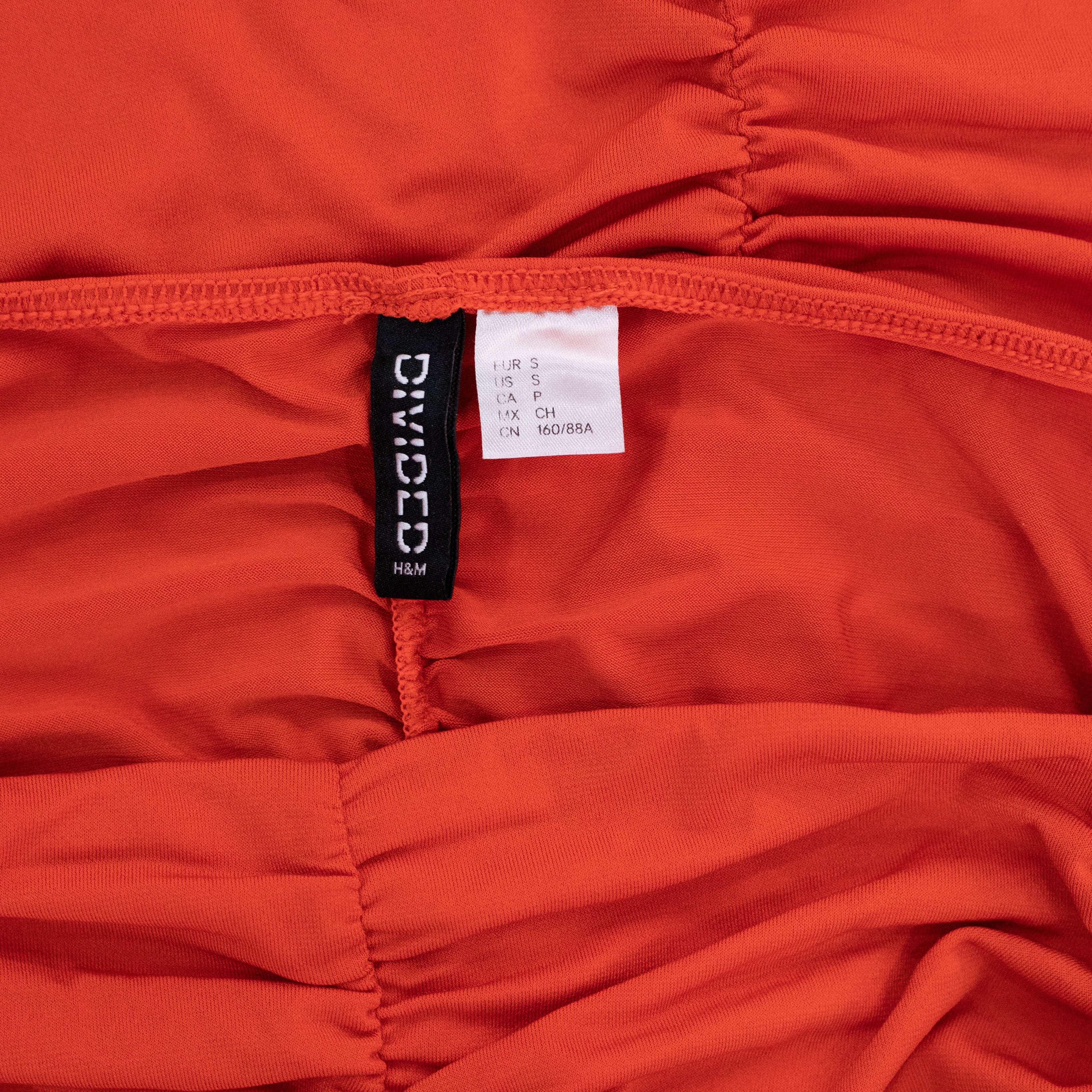 H&M Red Ruched Bubble Hem Mini Dress