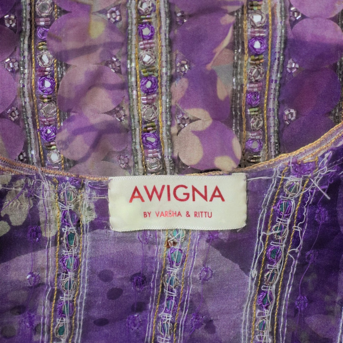 Awigna Purple Net & Organza Printed Embellished Lehenga Set of 3