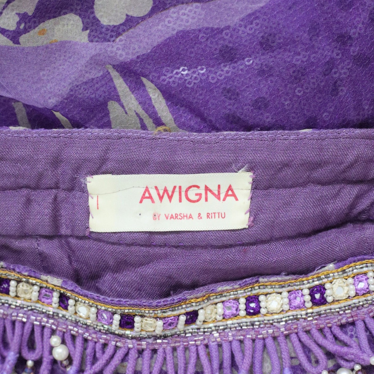 Awigna Purple Net & Organza Printed Embellished Lehenga Set of 3