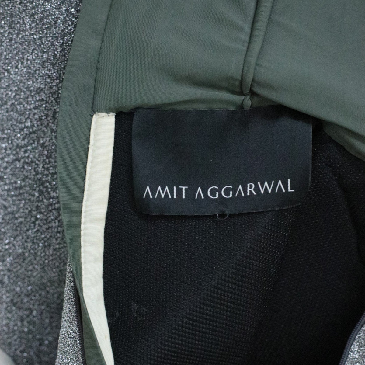 Amit Aggarwal Olive Green Halter Metallic Asymmetric Dress