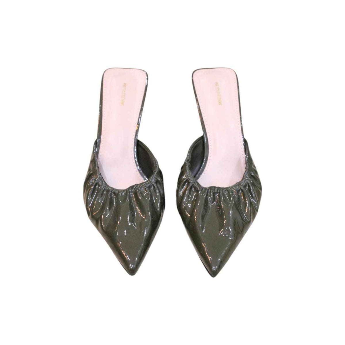 Pretty Little Thing Olive Ruched Low Heel Court Mule