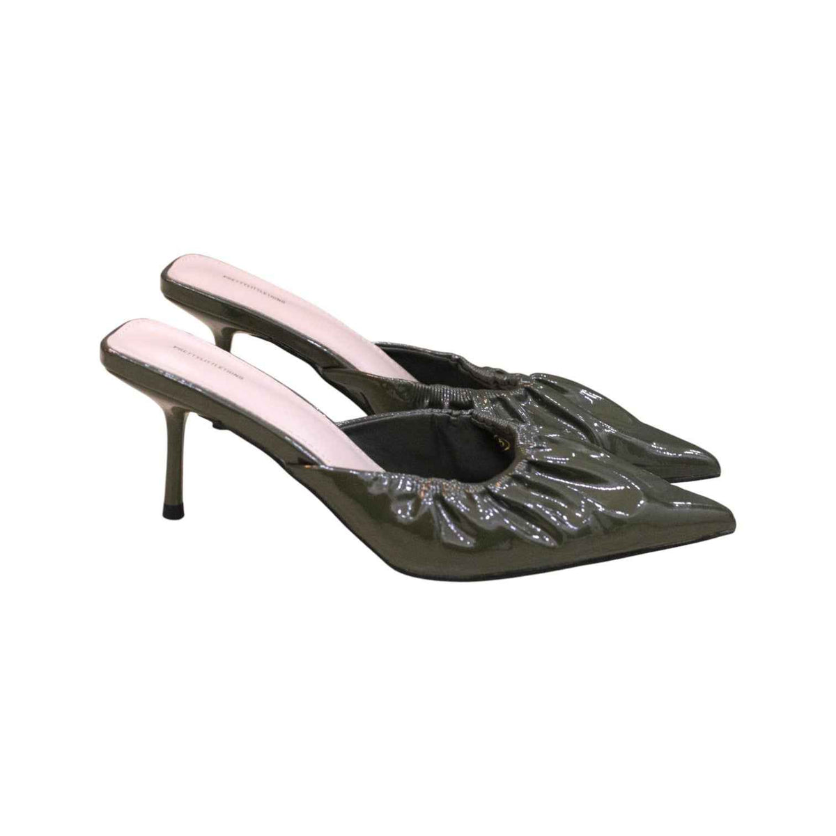 Pretty Little Thing Olive Ruched Low Heel Court Mule