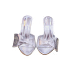 Pretty Little Thing Silver Point Toe Half Bow Heeled Mules