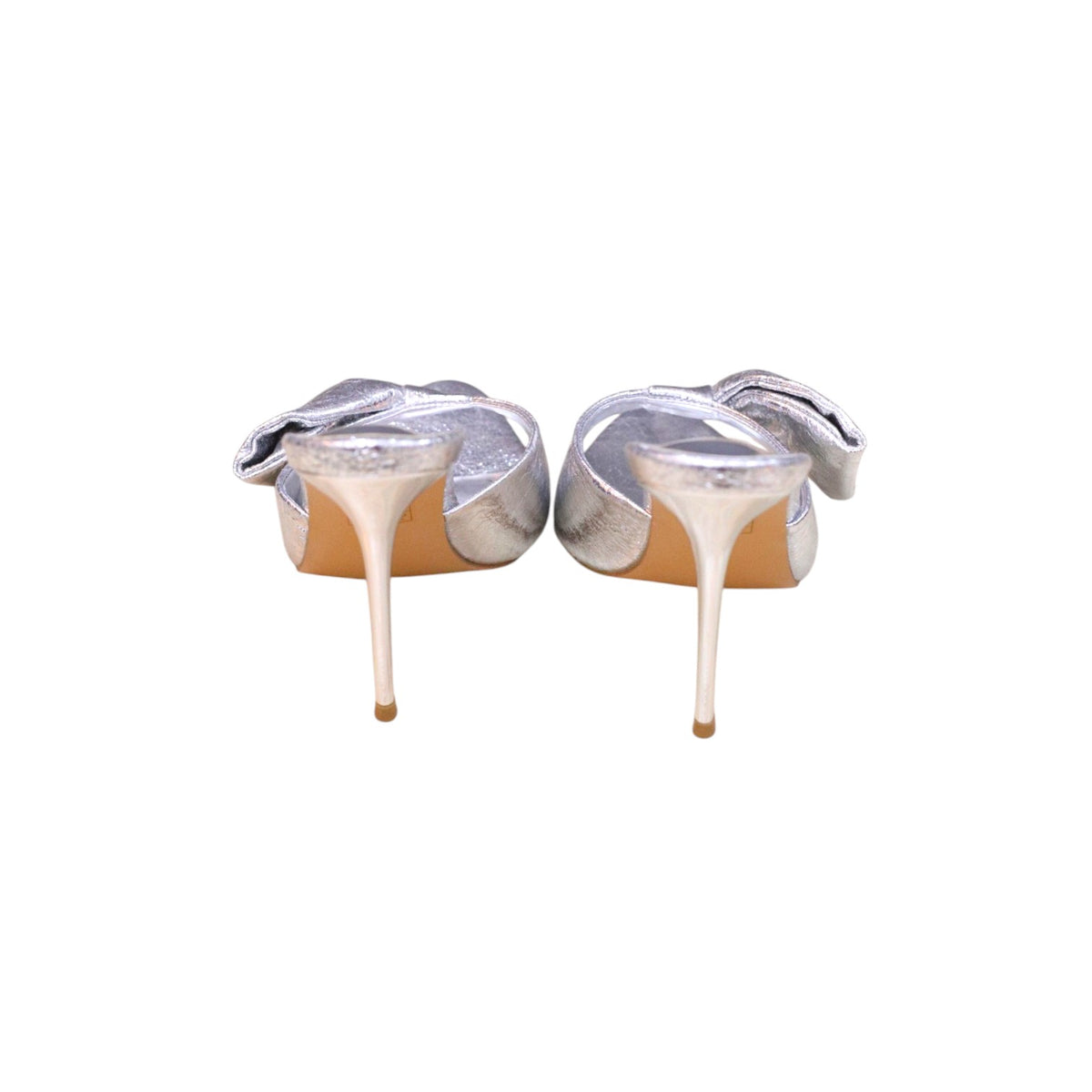 Pretty Little Thing Silver Point Toe Half Bow Heeled Mules