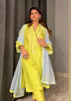 Inching India Lime Embroidered Contrast Suit