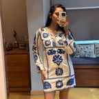 Zara Blue Embroidered Kaftan Tunic Dress