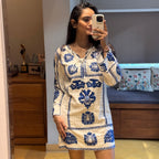 Zara Blue Embroidered Kaftan Tunic Dress