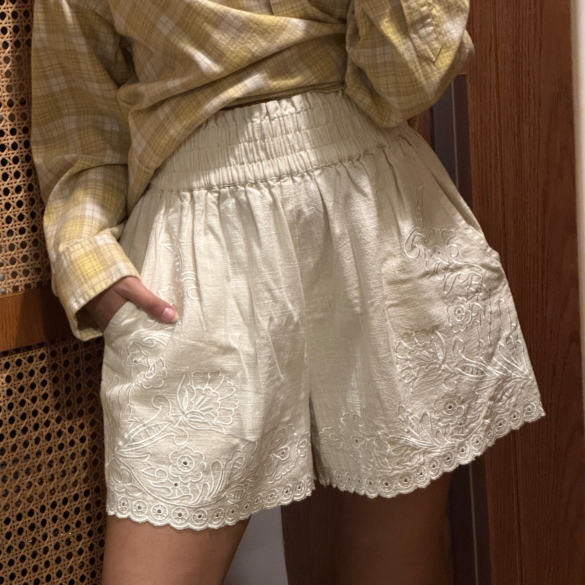 Style Island High Waisted Embroided Frida Shorts