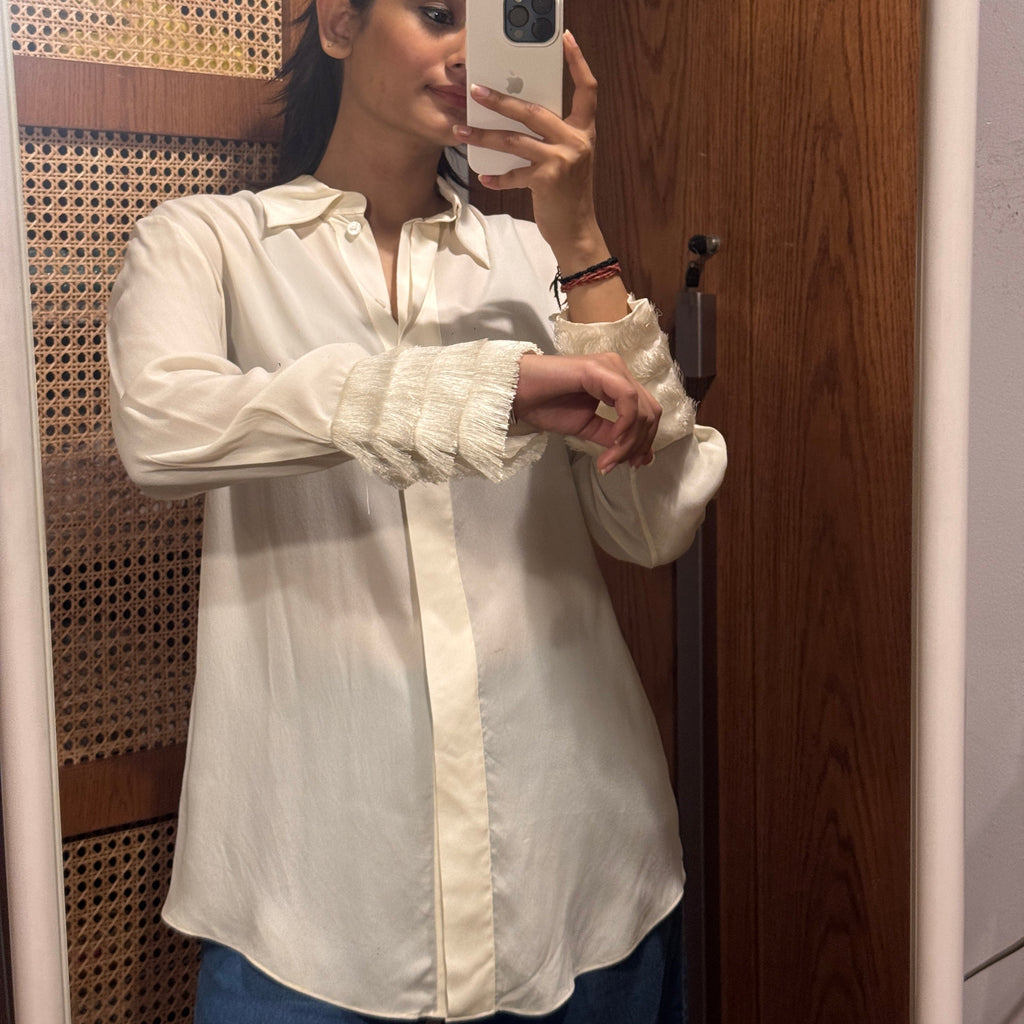 Massimo Dutti Flowing Shirt with Pleated Fringed Cuffs