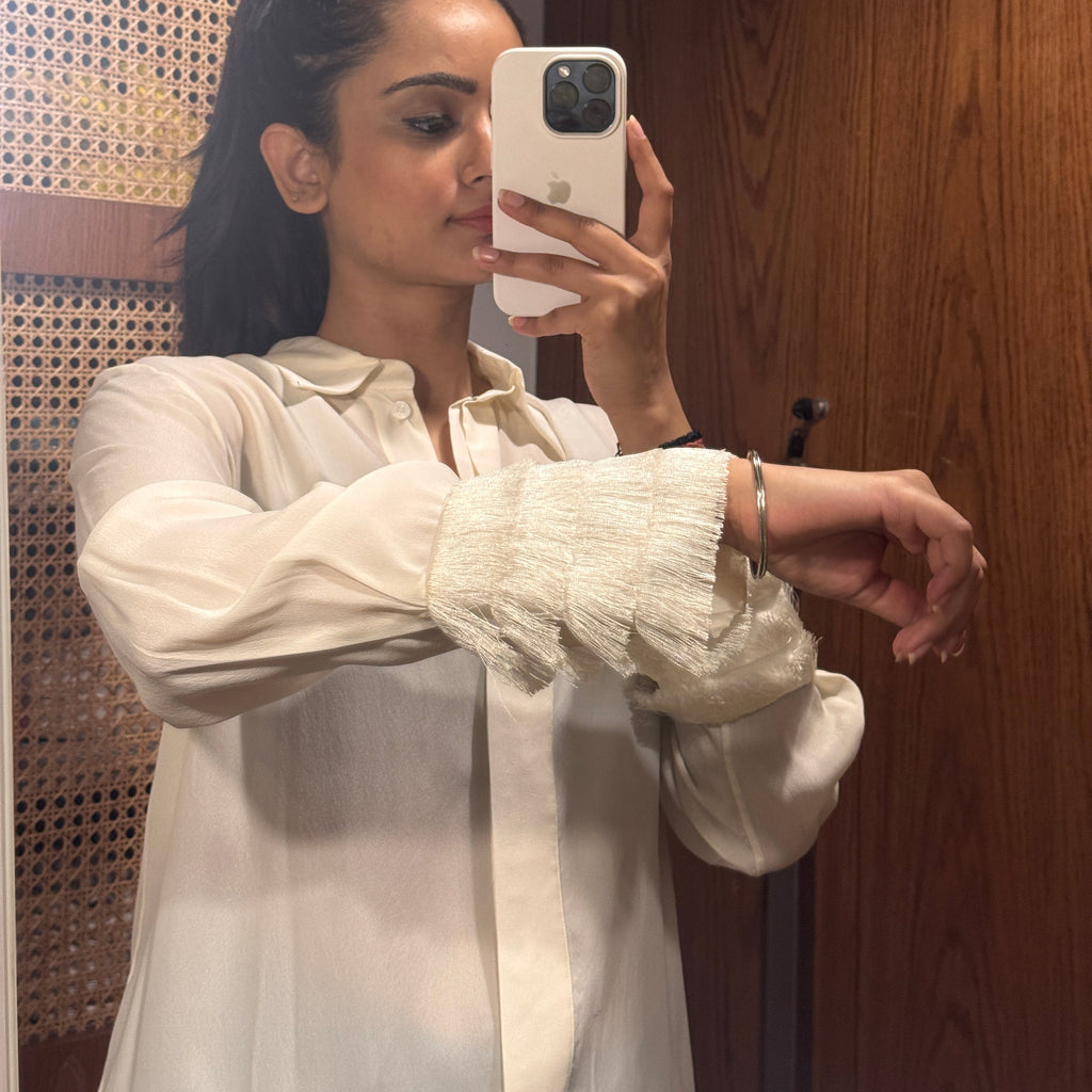 Massimo Dutti Flowing Shirt with Pleated Fringed Cuffs