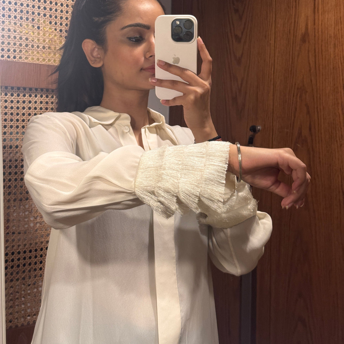Massimo Dutti Flowing Shirt with Pleated Fringed Cuffs