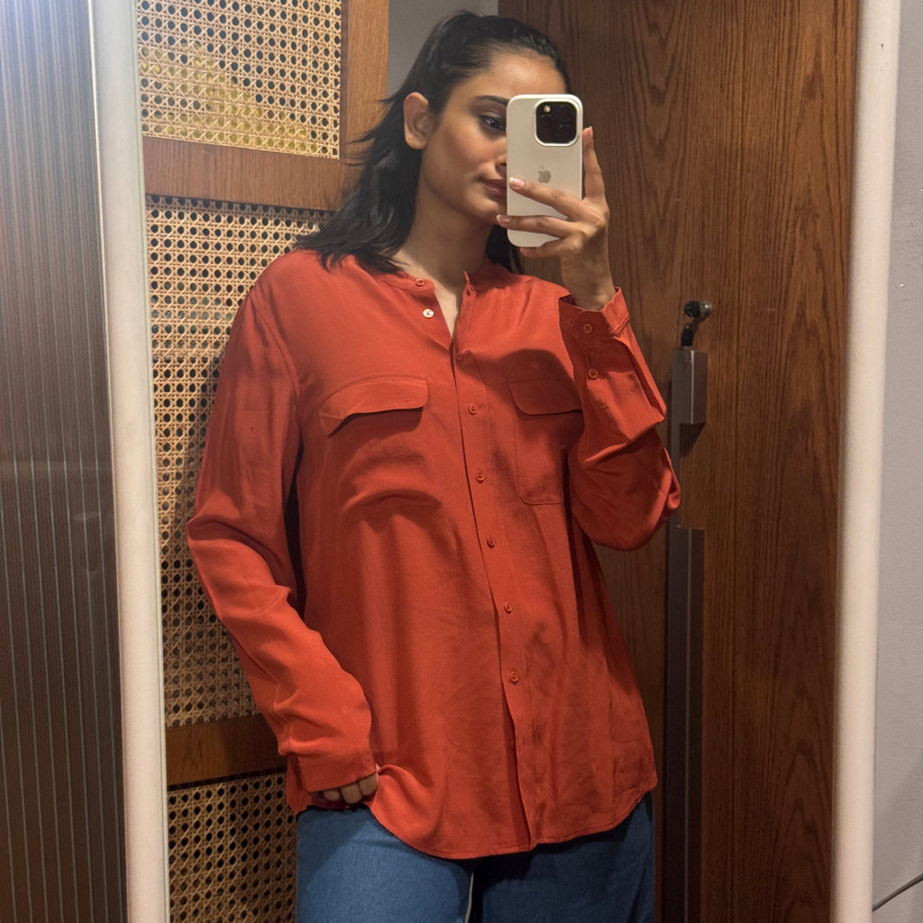 Massimo Dutti Mulberry Silk Blouse in Coral Red