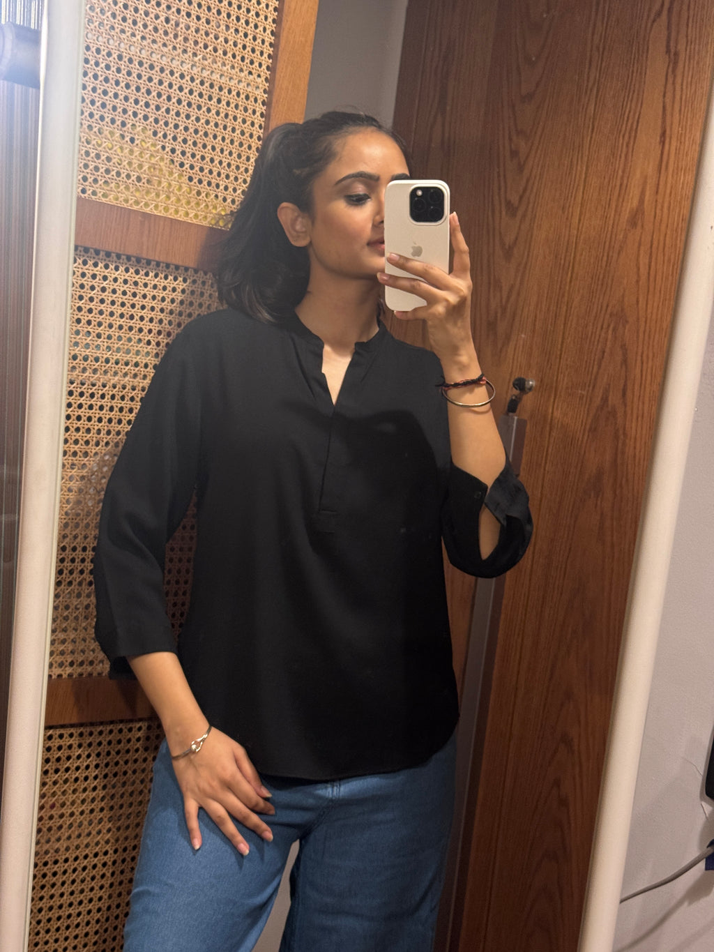 Uniqlo Black High Low Flowy Blouse